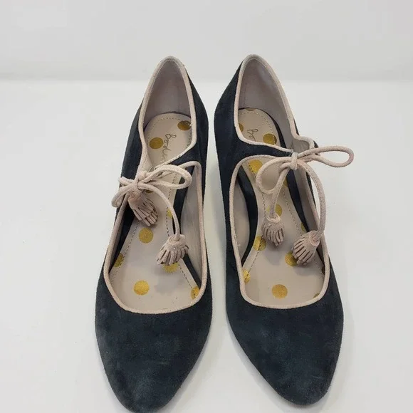 Boden Womens Lilli Gray Cream Suede Tassel Heels Mary Jane Mid Heel Round Toe - Picture 2 of 9
